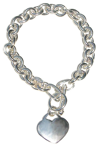 STERLING SILVER ITALIAN ROLO 7 INCH BRACELET WITH HEART CHARM 15988
