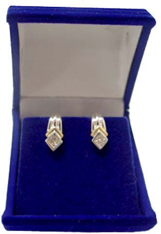 14k 2 Tone Princess Cut Diamond Earrings � 16062 with Free Insured Shipping! 16062