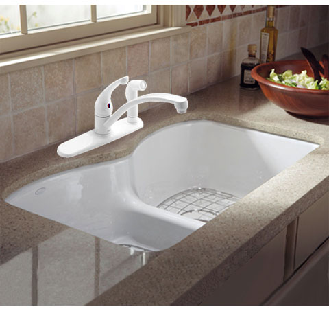 Delta Kitchen Faucet 340-WH - Delta Signature? single-handle kitchen faucet with swivel spout, in White finish with spray 340-WH