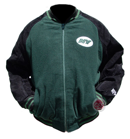 Jets Suede Jacket - New York Jets Fleece Jacket with Suede Sleeves APLA80040J