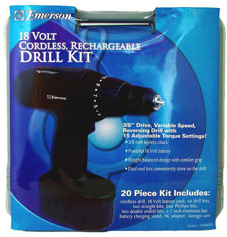 Emerson Cordless Drill Kit- 18 Volt Cordless Rechargeable Drill Kit EMR8130