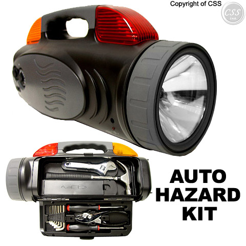 13-Piece Auto Emergency Tool Kit with Radio, Spotlight, and Hazard Light GTRTL4503