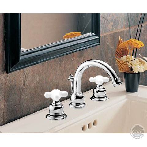 Delta 3567 NEO STYLE� two-handle widespread lavatory faucet with high arc spout, in Chrome finish N3567-27
