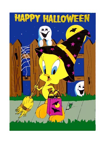 HALLOWEEN DECORATIVE FLAG - LONEY TUNES HAPPY HALLOWEEN TWEETY 28 INCH x 40 INCH DECORATIVE FLAG SH74015