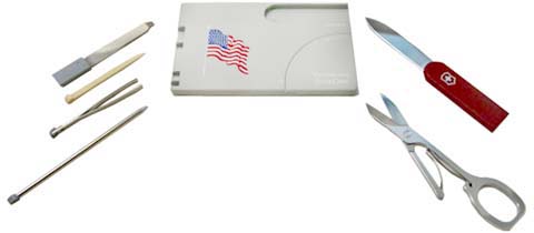 POCKET TOOLS:  VICTORINOX MULTIFUNCTION SWISSCARD LETTER OPENER WITH US FLAG V54902