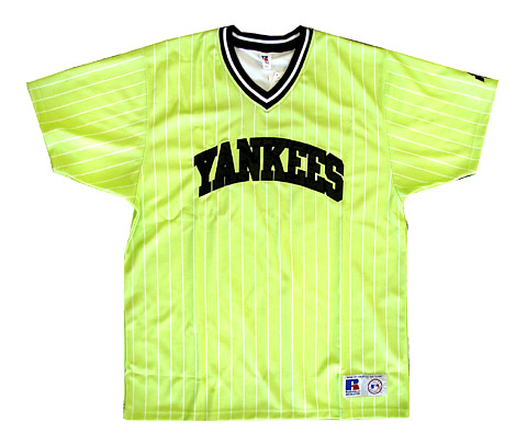 Yankees Women Jersey - Russell Athletic Womens New York Yankees Pin Stripe Lime Pull Over Jersey APYANKP-L
