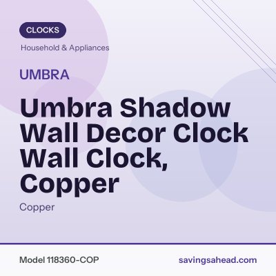 Umbra Shadow Wall Decor Clock Wall Clock, Copper